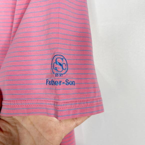 Johnnie-O Mens Medium Pink Blue Cotton Stretch Short Sleeve Polo *PERSONALIZED* - Picture 7 of 7